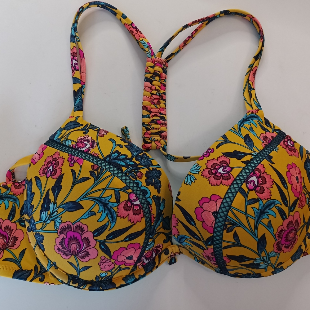 Floral Yellow and Pink Bikini Swim Top 38B